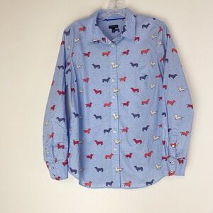 Talbots Button Up Shirt Medium Weiner Dog Dachshund Novelty Classic Preppy Work